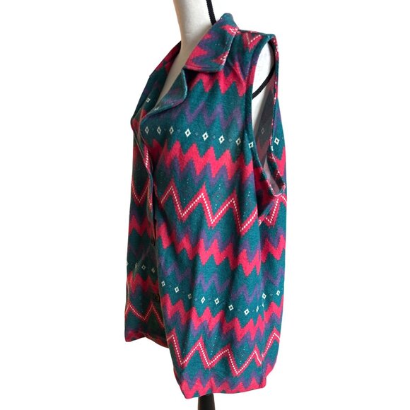 NWT City Hearts Aztec Vest Christmas Sleeveless Button-Up Polyester/Viscose 3X - Picture 2 of 6
